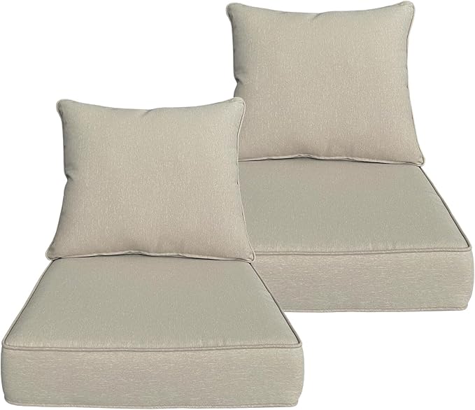 COZYVIDA Outdoor/Indoor 22x24 inch Deep Seat Patio Cushions Set of 2 Resilient Foam Filling Water Repellent Stain-Resistant UV Resistant Weather Resistant Patio Cushions Putty