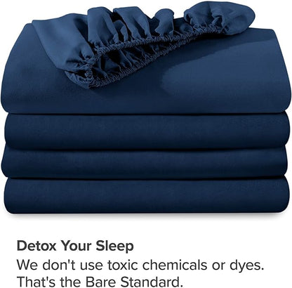 Bare Home 2-Pack Fitted Bottom Sheets Split King - Premium 1800 Ultra-Soft Microfiber - Deep Pocket - 4 Twin XL Fitted Sheets (Split King, Dark Blue)