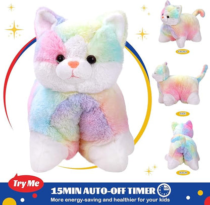 Glow Guards 16" Light Up Musical Rainbow Cat Stuffed Animal Glowing Colorful Cute Soft Kitty Plush Toy Pillow Sofa Decors Christmas Children's Day Birthday Gifts for Toddlers Kids