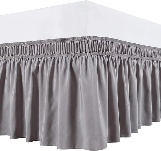 Silver Wrap Around Bed Skirts with 16" Drop - Three Sides Fabric Adjustable Elastic Dust Ruffle Silky Soft -600 TC Stretchy Bed Skirt-King XL(78"X 84") Silver