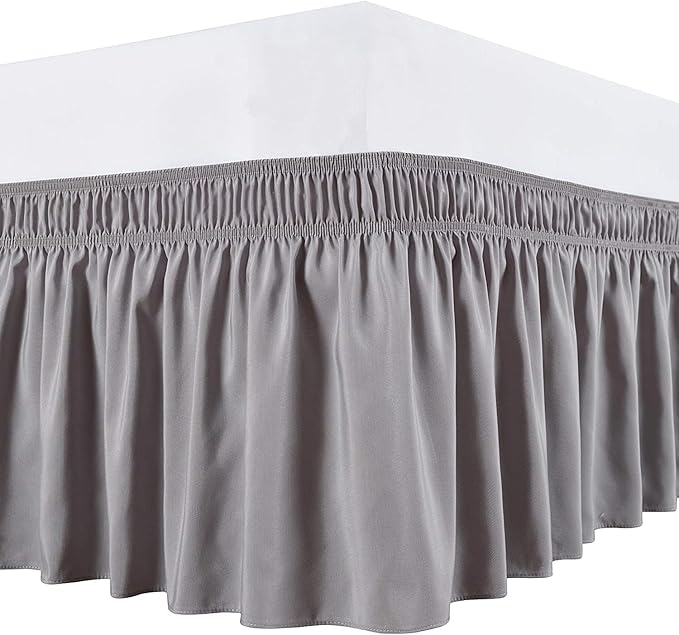 Silver Wrap Around Bed Skirts with 16" Drop - Three Sides Fabric Adjustable Elastic Dust Ruffle Silky Soft -600 TC Stretchy Bed Skirt-California King(72"X 84") Silver