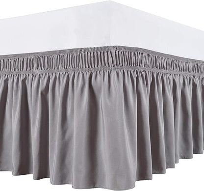 Silver Wrap Around Bed Skirts with 16" Drop - Three Sides Fabric Adjustable Elastic Dust Ruffle Silky Soft -600 TC Stretchy Bed Skirt-Olympic Queen(66"X 80") Silver