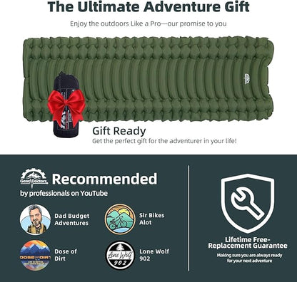 Gear Doctors® Ether 17.5oz Ultralight Camping Sleeping Pad – Backpacking Air Mattress – Camping Mattress Pad – Compact Inflatable Sleeping Mat for Backpacking, Comfortable Outdoor Hiking, Tent, Travel