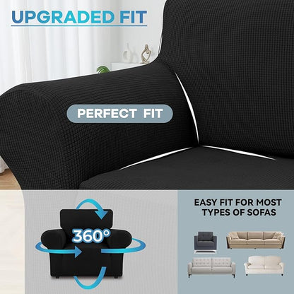 LURKA Stretch Chair Sofa Slipcovers 1 Piece Couch Covers for Sofa Furniture Protector Full Sofa Covers with Elastic Bottom for Kids and Dog (Small, Black)