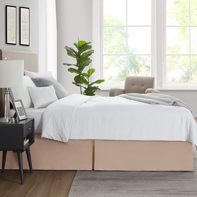 Nestl Taupe Twin Bed Skirt - Twin Size Bed Skirt 14 Inch Drop - Brushed Microfiber Bed Skirts - Hotel Quality Pleated Bed Skirt - Shrinkage & Fade Resistant