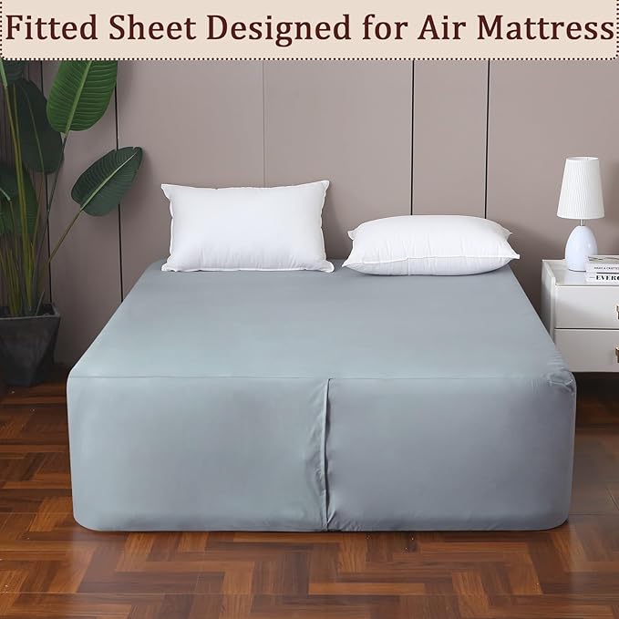 Fitted Sheet for Full Size Air Matress, with 18-24 Inch Extra Deep Pocket, Soft Breathable Air Mattress Sheet Cover for Inflatable Bed, Grey