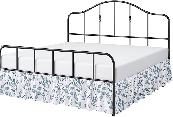 Cottington Lane Ruffled Bed Skirt King Size with Split Corner, Brushed Microfiber Hotel Quality Dust Ruffle, 15" Drop Gathered Bedskirt, Soft, Stylish, Shrink & Fade Resistant, Tranquil Green Petals