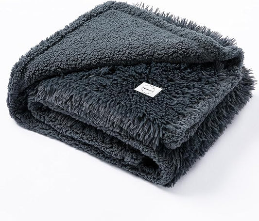 Waterproof Pets Blankets for Dogs Calming Cat Blanket for Bed Couch Sofa Cover Protector Washable Long Faux Fur Pet Throw Blanket for Puppy Reversible Furniture Protection Mats (Gray,M-57x40in)