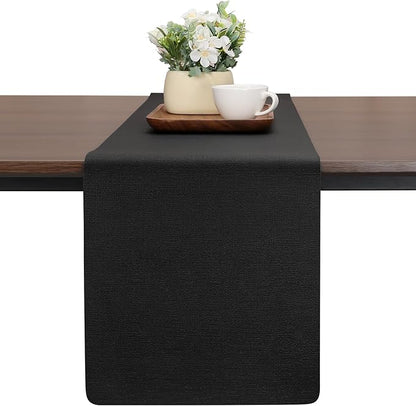 Table Runners 55 Inches Long, Dual-Sided Faux Leather Farmhouse Table Runner Waterproof Heatproof Non-Slip for Living Room Party Home Decor Holiday Decorations(Black, 12 x 55 Inch)