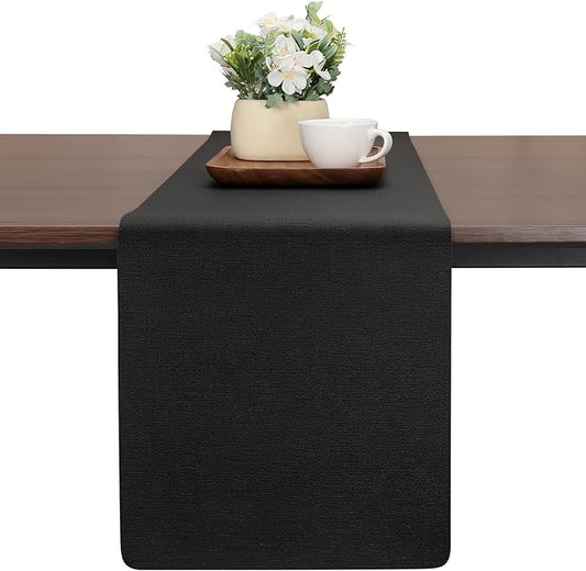 Table Runners 94 Inches Long, Dual-Sided Faux Leather Farmhouse Table Runner Waterproof Heatproof Non-Slip for Living Room Party Home Decor Holiday Decorations(Black, 12 x 94 Inch)