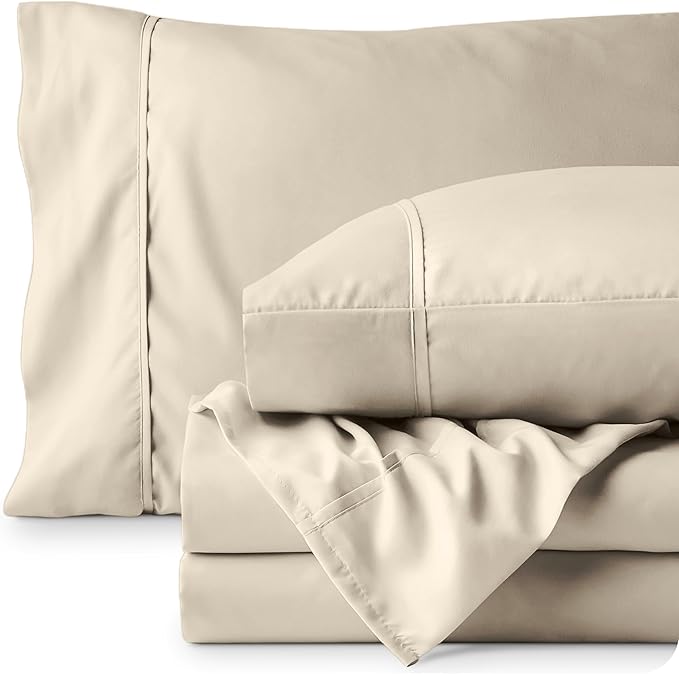 Bare Home King Sheet Set - Luxury 1800 Ultra-Soft Microfiber King Bed Sheets - Double Brushed - Deep Pockets - Easy Fit - 4 Piece Set - Bedding Sheets & Pillowcases (King, Sand)