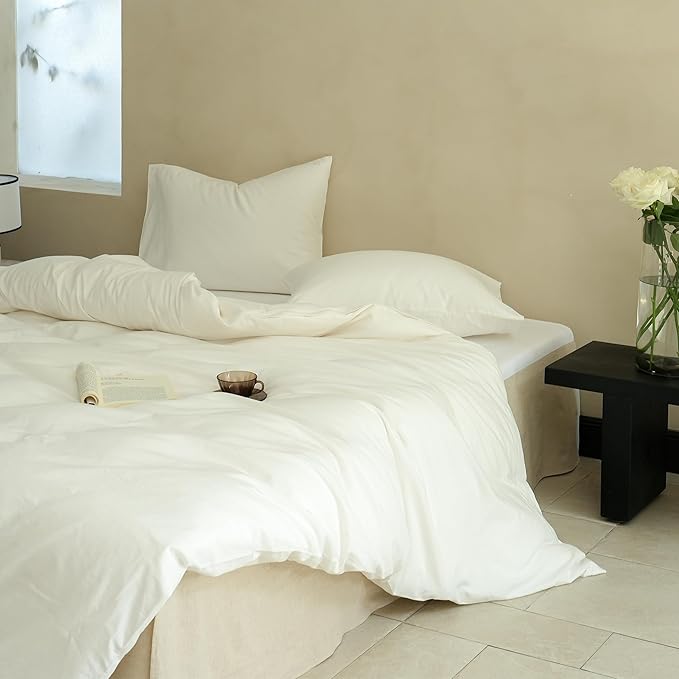 Simple&Opulence French Linen Bed Skirt with Classic 14 inch Drop Dust Ruffle, Tailored Draped Premium Natural Flax Cotton Blend Basic Dust Easy Fit Breathable Farmhouse Bedding (Queen, Basic Linen)