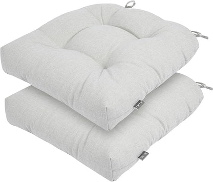 FUNHOME Outdoor Chair Cushions 19 x19 Inch,Water Resistant Tufted Seat Cushions 19",Reversible,Weather Resistant,Rounded Back Wicker Chair Cushion for Patio Garden Furniture(White Gray)
