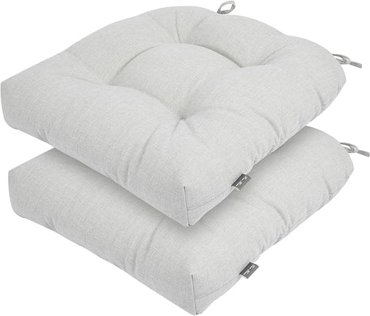 FUNHOME Outdoor Chair Cushions 19 x19 Inch,Water Resistant Tufted Seat Cushions 19",Reversible,Weather Resistant,Rounded Back Wicker Chair Cushion for Patio Garden Furniture(White Gray)