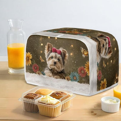 Yorkshire Terrier Printed Toaster Oven Cover 2 Slice Daisy Printed Bread Maker Cover Dustproof Kitchen Small Appliance, Toaster Covers Dust and Fingerprint Protection, Bronze