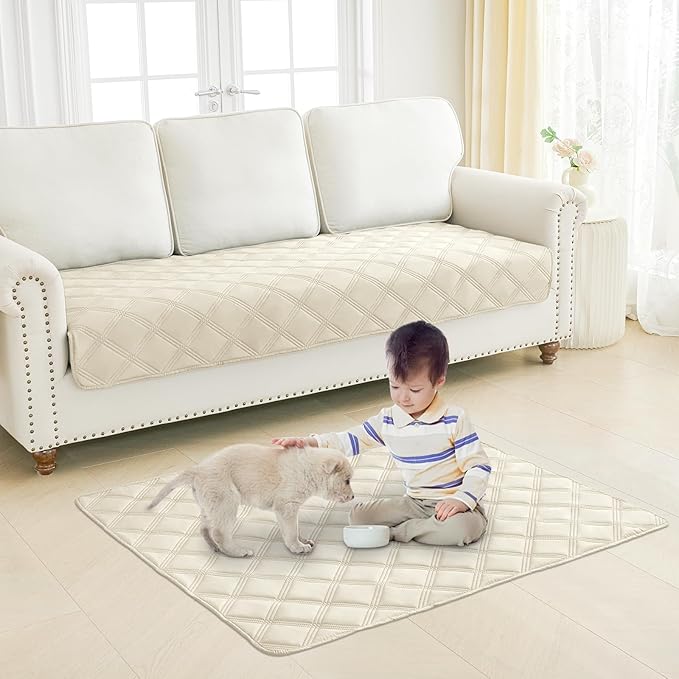 Smiry Waterproof Dog Bed Cover Blanket 30x53, Soft Reversible Pet Blanket, Washable Leakproof Cats Dogs Couch Cover for Sofa, Couch, Furniture, Lattice, Beige/Beige