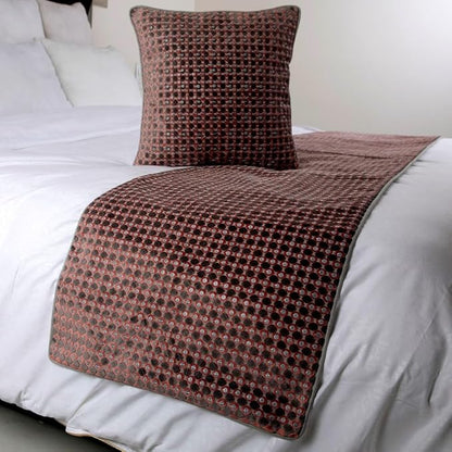 The HomeCentric Grey Bed Runner, Queen Size 74"x18" Decorative Bed Runner with 2 Matching Pillow Cover, Peach & Grey Velvet Bed Scarf in Sequins Embroidery - Ditto Dots