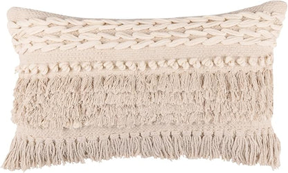 REDEARTH · Boho Textured Throw Pillow Cushion Covers- Lumbar Woven Tufted Decorative Farmhouse Cases Set for Couch, Sofa, Bed, Chair, Dining, Patio, Outdoor; 100% Cotton (12"x20", Natural) Pack of 2