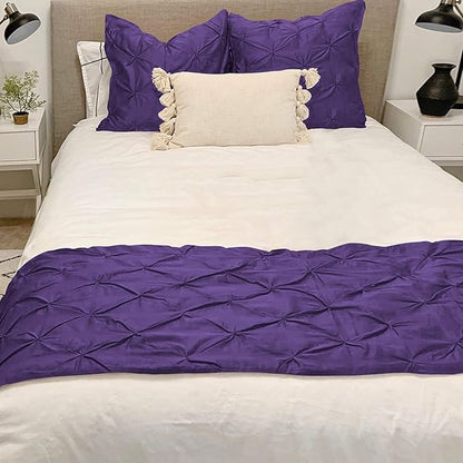 Bed Runner Set - 100% Pure Cotton 800 Thread Count - Luxury 1 Pinch Pleated Bed Runner and 2 Pillow Cover - 3 Piece Pinch Pleated Bed Runner Set King, Purple