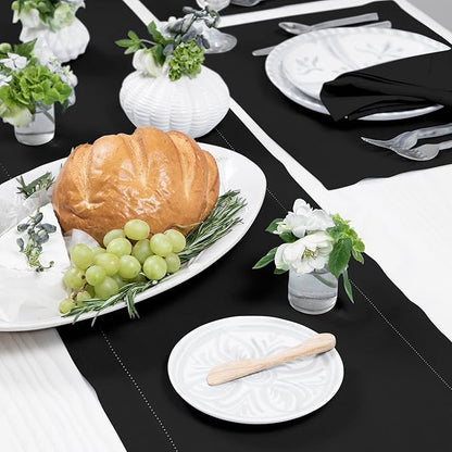 Solino Home Linen Black Table Runner 156 Inches Long - 100% Pure Linen Extra Long Table Runner 14 x 156 Inch for Christmas, New Year - Classic Hemstitch