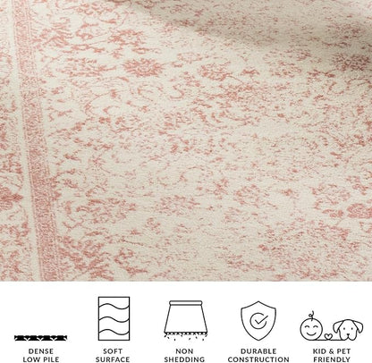 SAFAVIEH Adirondack Collection Accent Rug - 2' x 3', Ivory & Rose, Distressed Vintage Floral Design, Non-Shedding & Easy to Clean, Ideal for Front Door, Kitchen, Entryway, Foyer (ADR109H)