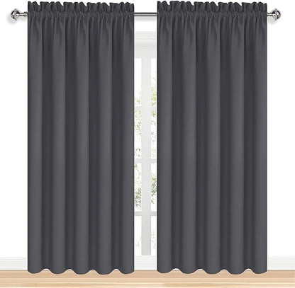 DWCN Dark Grey Blackout Curtains for Bedroom, Thermal Insulated Energy Saving Room Darkening Curtains for Living Room (W60 x L84 inch, Set of 2 Panels, Top of Rod Pocket)