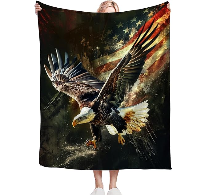 American Eagle Blanket Bald Eagle Throw Blanket Eagle Gifts and Decor American Flag Blanket for Girls Women Boys Men Soft Warm Cozy Fleece Blanket for Couch Sofa Bed 80"x60"