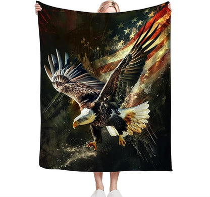 American Eagle Blanket Bald Eagle Throw Blanket Eagle Gifts and Decor American Flag Blanket for Girls Women Boys Men Soft Warm Cozy Fleece Blanket for Couch Sofa Bed 80"x60"