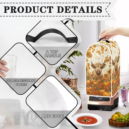 Highland Cow Blender Cover Dust Cover for Kitchen Cute Food Processor Dust Covers with Handle Easy to Install Protection Covers for Stand Mixer Juice Machine Fall Decoraion for Home