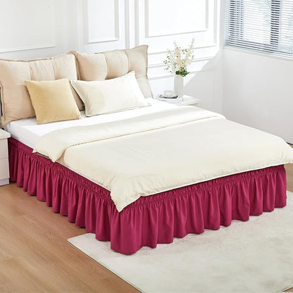 RIMELA Rose Purple Bed Skirt Queen Size 15 Inch Drop Elastic Wrap Around Dust Ruffle Bedding Bedskirt, Bed Skirt for Adjustable Bed Base, Soft Durable Fabric Machine Washable Easy to Install