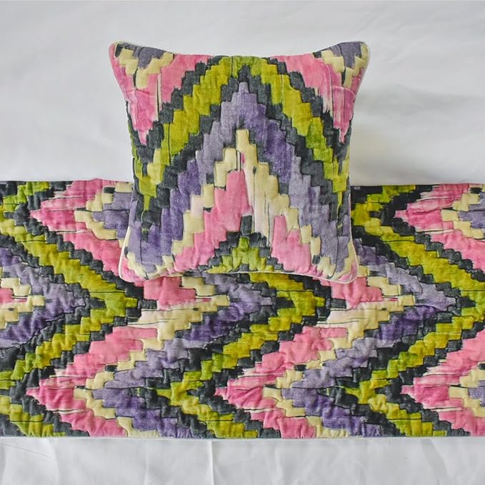 The HomeCentric King/Queen/Twin Pink & Purple Luxury CA King 86"x18" Bed Runner Without Pillow Cover, Chevron, Quilted Bed Scarf on Velvet Fabric - Artful Chevron