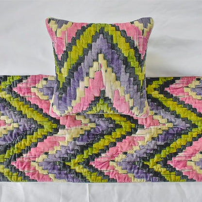 The HomeCentric King/Queen/Twin Pink & Purple Luxury CA King 86"x18" Bed Runner Without Pillow Cover, Chevron, Quilted Bed Scarf on Velvet Fabric - Artful Chevron