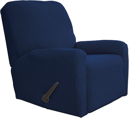 Easy-Going Recliner Stretch Sofa Slipcover Sofa Cover 4-Pieces Furniture Protector Couch Soft with Elastic Bottom Spandex Jacquard Fabric Small Checks(Recliner,Navy) Large