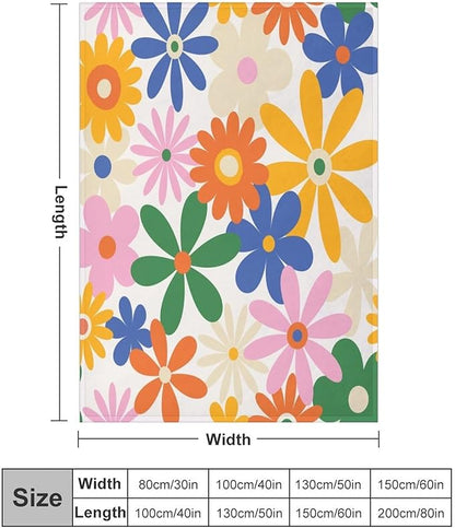 70s Retro Flower Throw Blanket, 60s Vintage Groovy Daisy Flowers Boho Hippie Bright Colorful Floral Print Blanket for Couch Chair Sofa Bed Dorm Bedroom Home 30"x40"