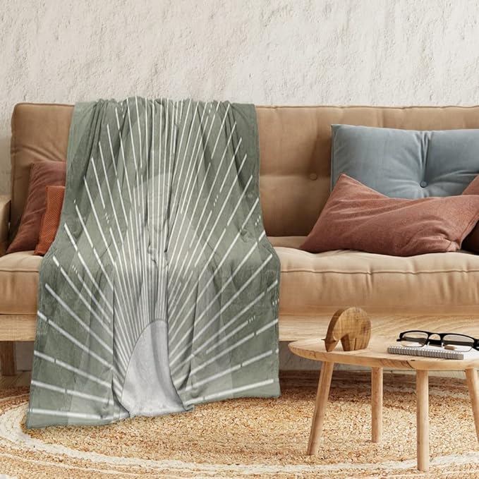 Boho Moss Green Sunrise Mid Century Throws Blankets Modern Abstract Decorative Blankets Boho Minimalist Geometric Aesthetic Soft Warm Bed Bedding Blankets for Couch Bedroom Office 30"x40"