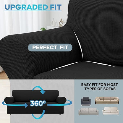 LURKA Stretch Loveseat Sofa Slipcovers 1 Piece Couch Covers for Sofa Furniture Protector Full Sofa Covers with Elastic Bottom for Kids and Dog (Medium, Black)