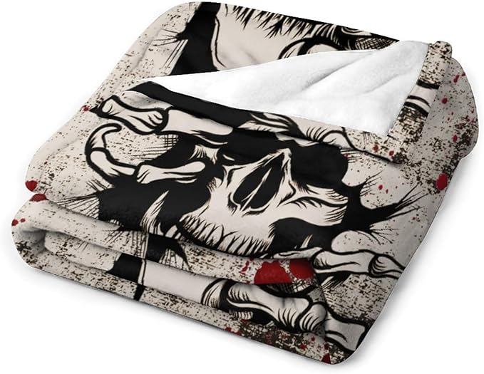 Horror Skull Throw Blanket, Halloween Day of The Dead Vintage Gothic Scary Blood Hand Soft Warm Fleece Blanket for Bed Couch Living Room All Season, 60"x80"