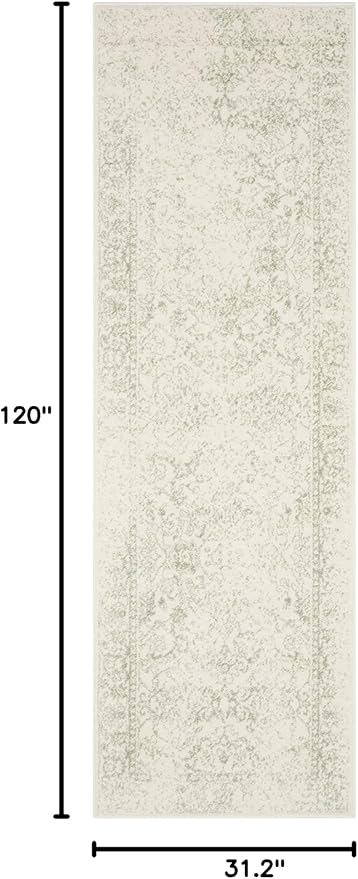 SAFAVIEH Adirondack Collection Runner Rug - 2'6" x 10', Ivory & Sage, Distressed Vintage Floral Design, Non-Shedding & Easy to Clean, Ideal for Hallway, Foyer, Entryway, Bedroom (ADR109V)