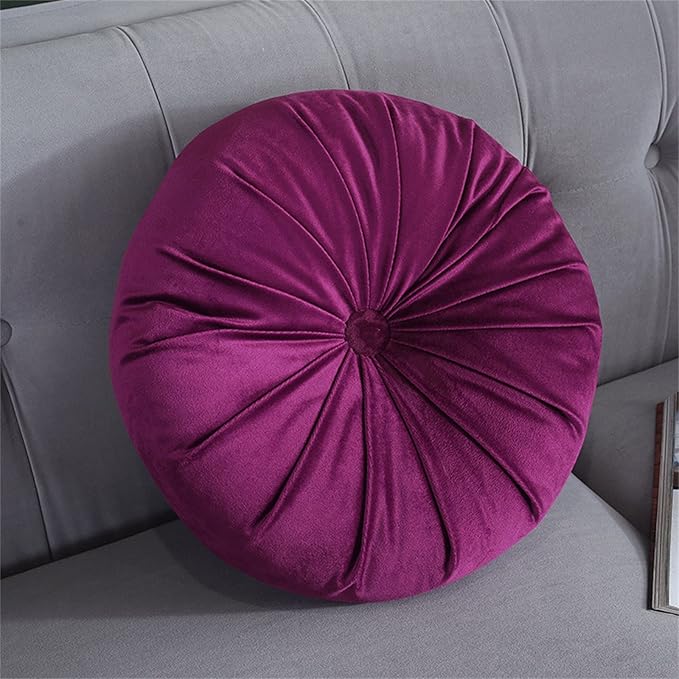 Round Throw Pillow Velvet Pumpkin Pleated Meditation Pillow Solid Color Home Decorative Throw Pillow Floor Cushion for Sofa Chair Living Room Decoration (Purple)