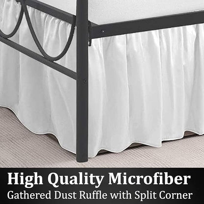 SKY BEDDINGS - Full Size Ruffled Bed Skirt with Split Corners - 21 Inch Drop Dust Ruffle Bed Skirt with Platform Three Sided Coverage - 100% Microfiber, White