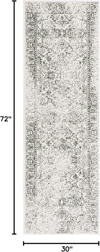 SAFAVIEH Adirondack Collection Runner Rug - 2'6" x 6', Ivory & Dark Green, Distressed Design, Non-Shedding & Easy to Clean, Ideal for Hallway, Foyer, Entryway, Bedroom (ADR109X)