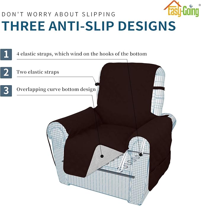 Easy-Going Sofa Slipcover Waterproof Recliner Chair Cover Non-Slip Fabric Couch Cover for Living Room Washable Furniture Protector for Pets Kids Children Dog Cat (Recliner, Chocolate)