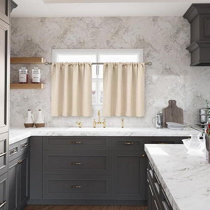 BGment Small Champagne Curtains for Kitchen 34x36 Inch - Rod Pocket Half Window Drapes for Cafe Bathroom Door Bedroom Thermal Insulated Room Darkening Privacy Blinds, 2 Panels