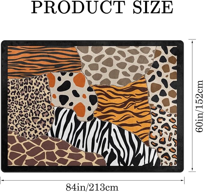 9CH Abstract Leopard Area Rug 7' X 5' Black Brown Animal Skin Print Floor Carpet Non-Slip Soft Modern Rugs for Girls Bedroom Office Dining Room Living Room