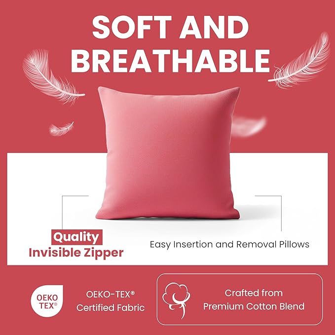 Haven & Glow Decorative Throw Pillow Cover – Square Cushion Case with Zipper | Modern Sofa, Couch & Bed Accent Pillow Covers for Living Room, Bedroom & Home Decor | 18 x 18 Inch – Hot Pink – Pack of 2