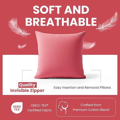 Haven & Glow Decorative Throw Pillow Cover – Square Cushion Case with Zipper | Modern Sofa, Couch & Bed Accent Pillow Covers for Living Room, Bedroom & Home Decor | 18 x 18 Inch – Hot Pink – Pack of 2