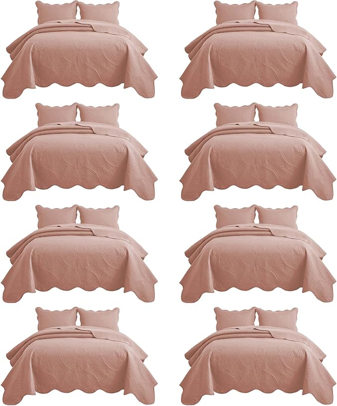 IR Imperial Rooms 8 Pack Quilt King Size Bedding (106" x 96") - Bulk Wholesale for Hotels, Guest Bedroom & Airbnbs - Lightweight Microfiber Reversible Floral Embossed Quilts Bedspreads (Peach)