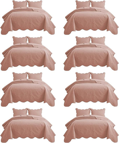 IR Imperial Rooms 8 Pack Quilt King Size Bedding (106" x 96") - Bulk Wholesale for Hotels, Guest Bedroom & Airbnbs - Lightweight Microfiber Reversible Floral Embossed Quilts Bedspreads (Peach)