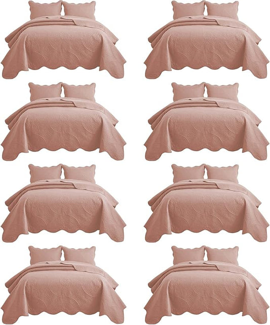 IR Imperial Rooms 8 Pack Quilt King Size Bedding (106" x 96") - Bulk Wholesale for Hotels, Guest Bedroom & Airbnbs - Lightweight Microfiber Reversible Floral Embossed Quilts Bedspreads (Peach)