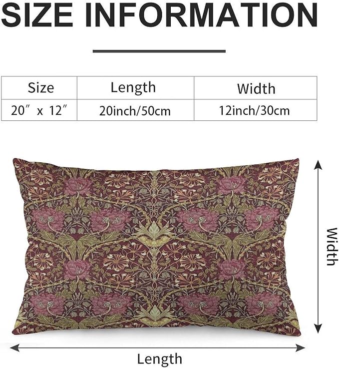 Honeysuckle Floral William Morris Throw Pillow Covers 12x20 Inch Aesthetic Pillow Velvet Decorative Pillowcase Home Decor Living Room Cushion Case for Bed Sofa Couch